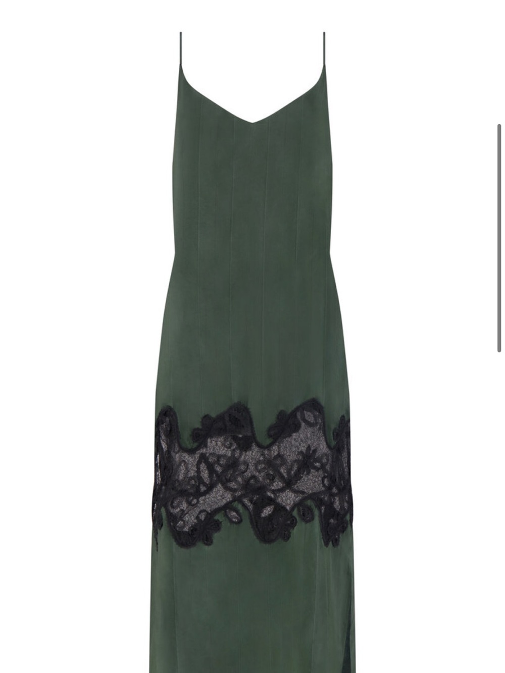 Green Maxi Slip Dress with Black Lace Waist Detail